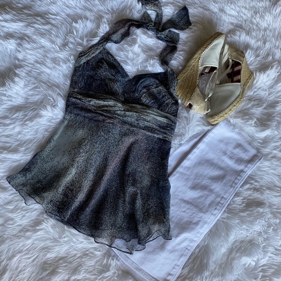 New Women's BCBG Ombré Blue and Pink Silk Chiffon Halter Top Size S - Picture 3 of 4